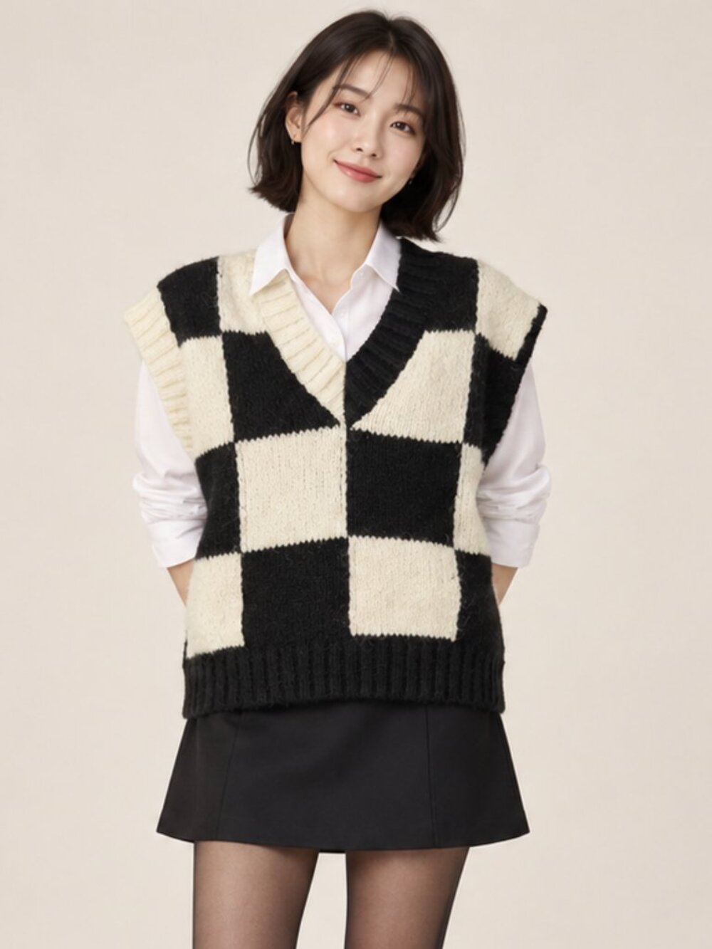 Zara Wednesday Addams Checkerboard Alpaca Sweater Vest Small